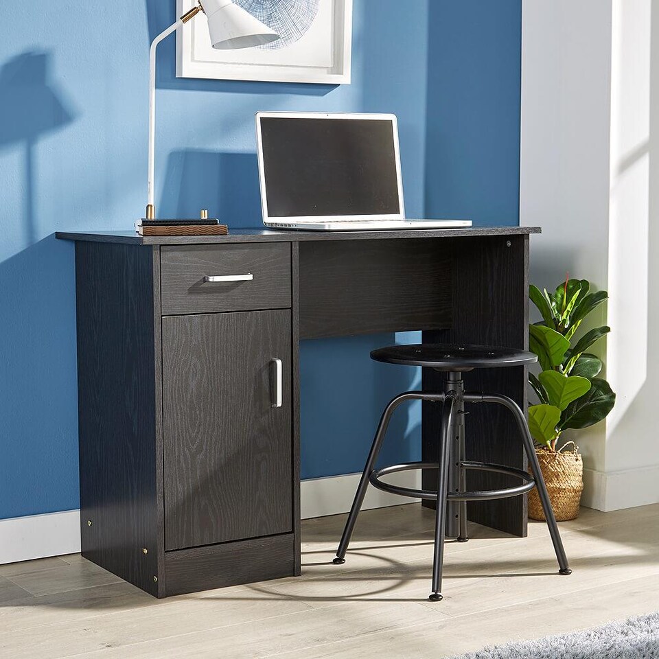 image 1 of Computer Desk 1 Drawer 1 Door Compact Workstation Home Office Table | Black