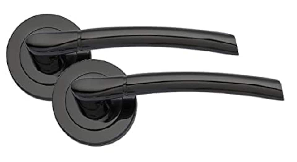 image 1 of Golden Grace Indiana Style Modern Door Handles on Round Rose in Polished Black Nickel Finish with Ball Bearing Hinges & 64mm Tubular Latch | Black | 1 Set