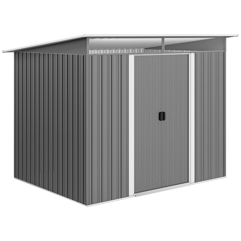 image 1 of Outsunny Garden Shed Outdoor Storage Tool Organizer w/ Double Sliding Door Grey