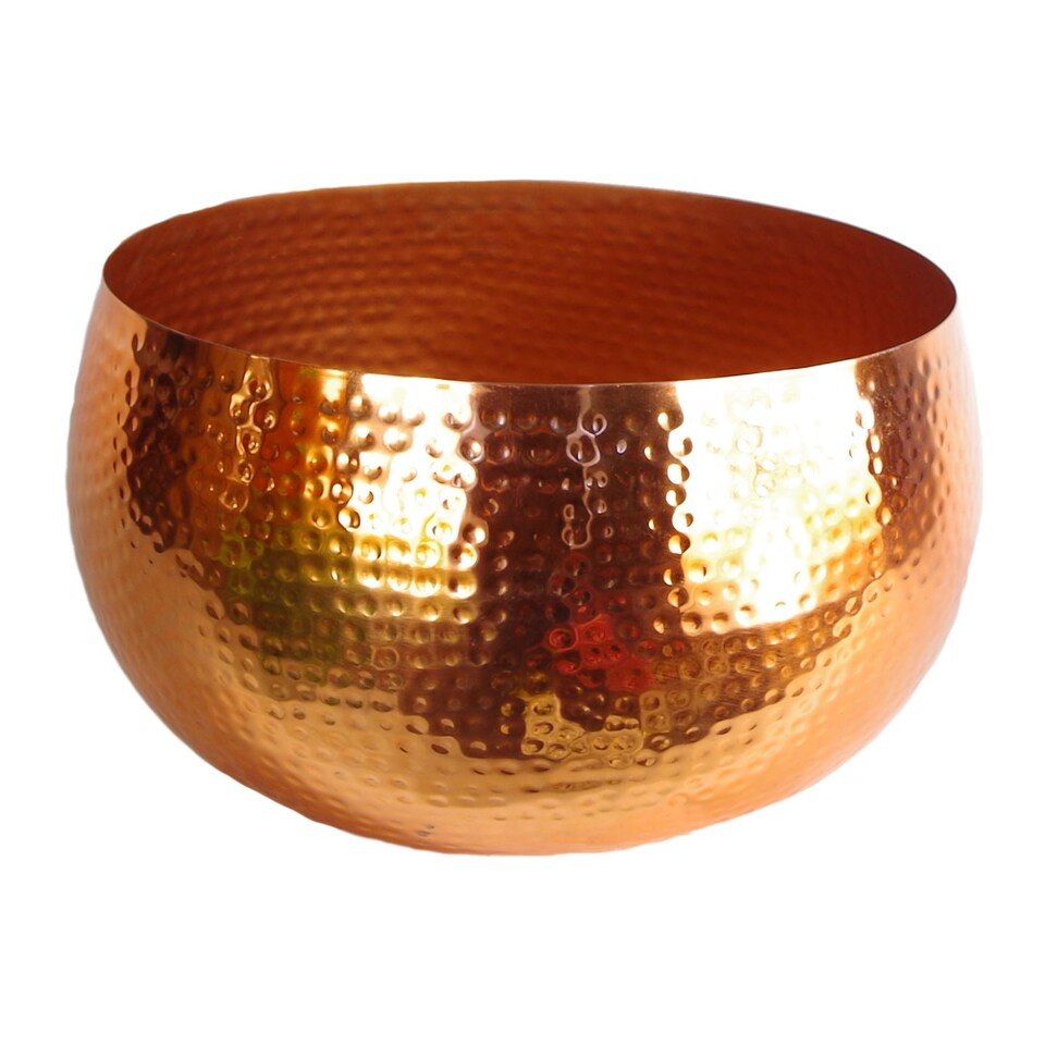 image 1 of Leaf Large Metal Planter Bowl 32 x 20cm Hammered Copper Colour - Straight Edge | Copper