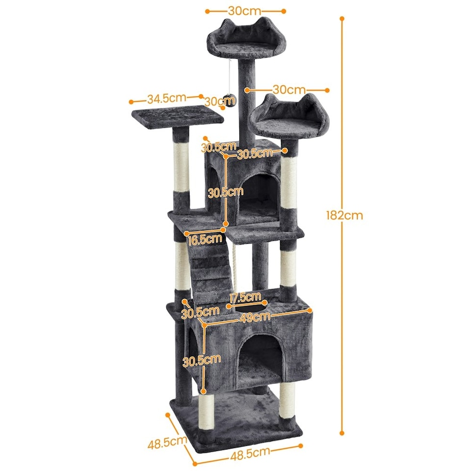 image 1 of Yaheetech Deluxe Multi Level Cat Tree with 2 Cozy Condos Dark Grey