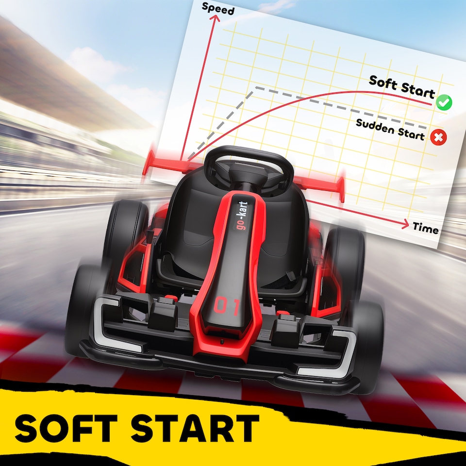 image 1 of HOMCOM 24V Electric Go Kart for Kids, Ride On Racing Kart with Adjustable Seat, Battery Powered Drifting Ride On Car with Music, Light, Slow Start, Button Start, Horn, for 6-12 Years, Red