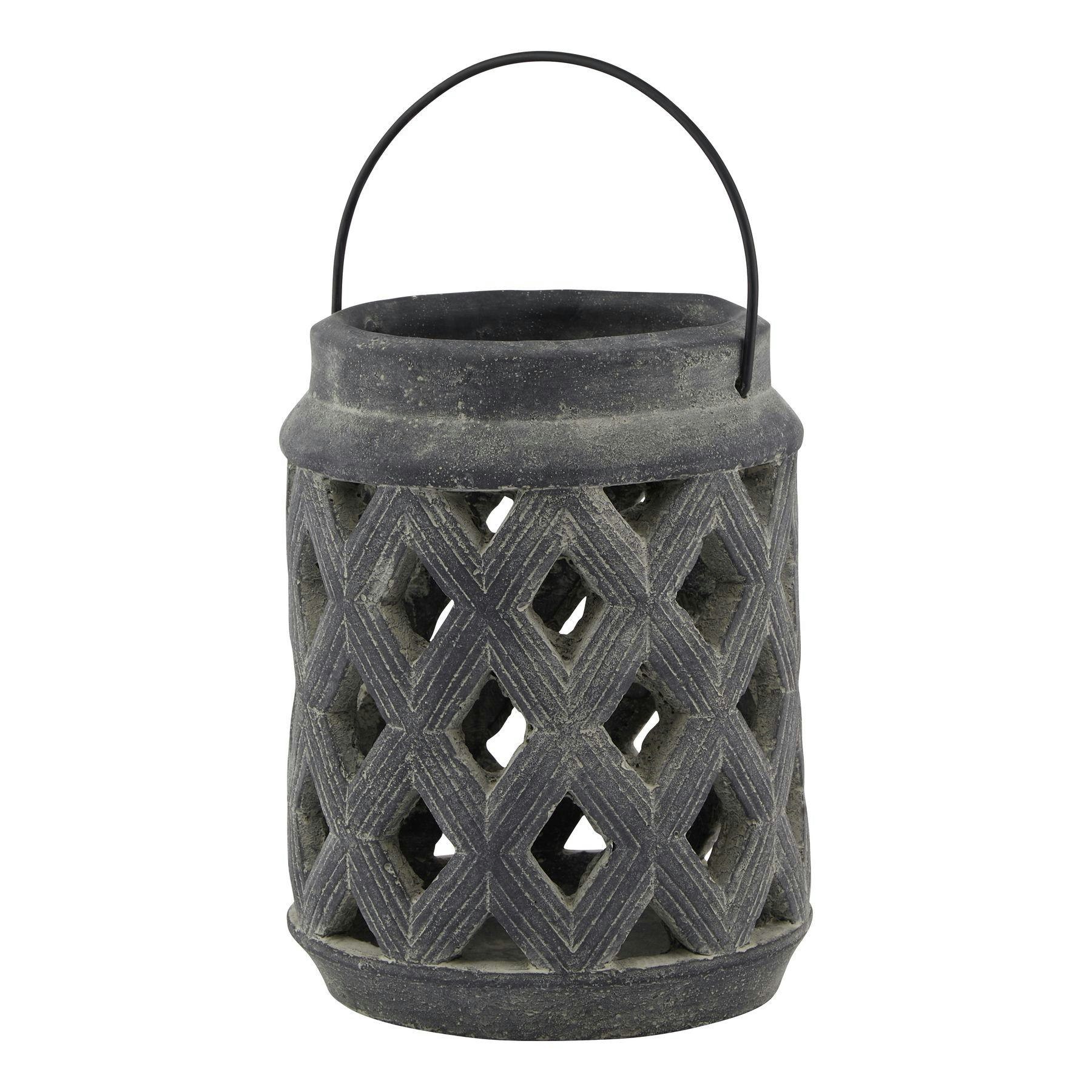 Hill Interiors Amalfi Lattice Lantern - Grey - 23cm x 17cm x 17cm