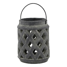 Hill Interiors Amalfi Lattice Lantern - Grey - 23cm x 17cm x 17cm