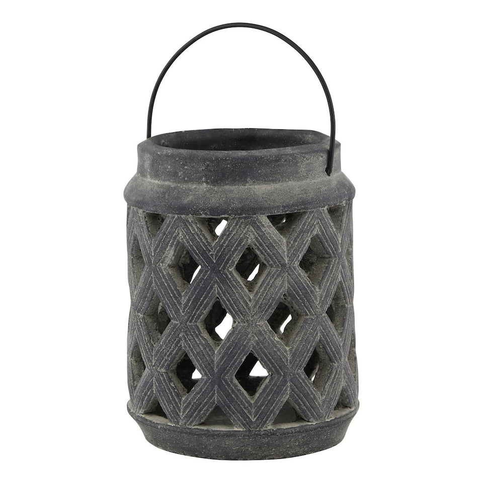 image 1 of Hill Interiors Amalfi Lattice Lantern - Grey - 23cm x 17cm x 17cm