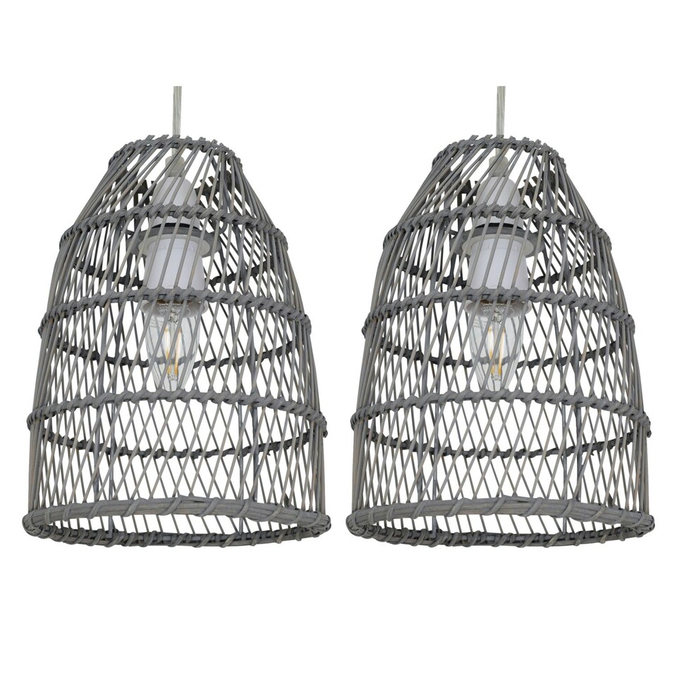 image 1 of Set of 2 Bamboo - Grey Bamboo Easy Fit Pendant Shades Grey