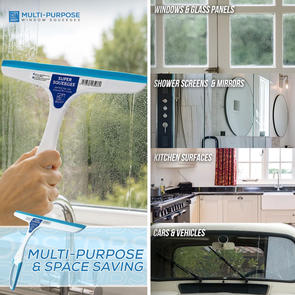 image 1 of Glass Cleaning Window Squeegee with Rubber Blade Easy Grip Handle