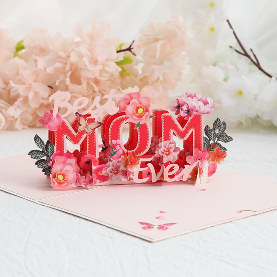 image 1 of Best MOM Ever Stunning 3D Floral Pop Up Mother's Day Card