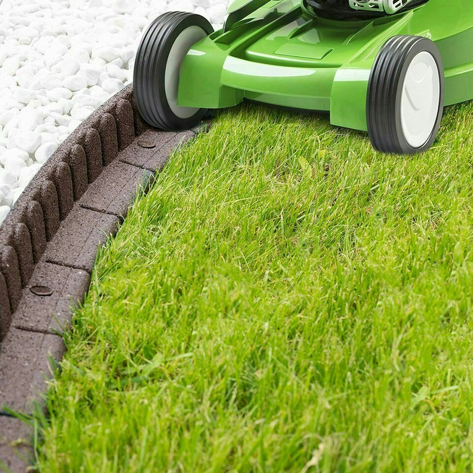 image 1 of 1.2m Lawn Edge Border Recycled Rubber in Earth Brown