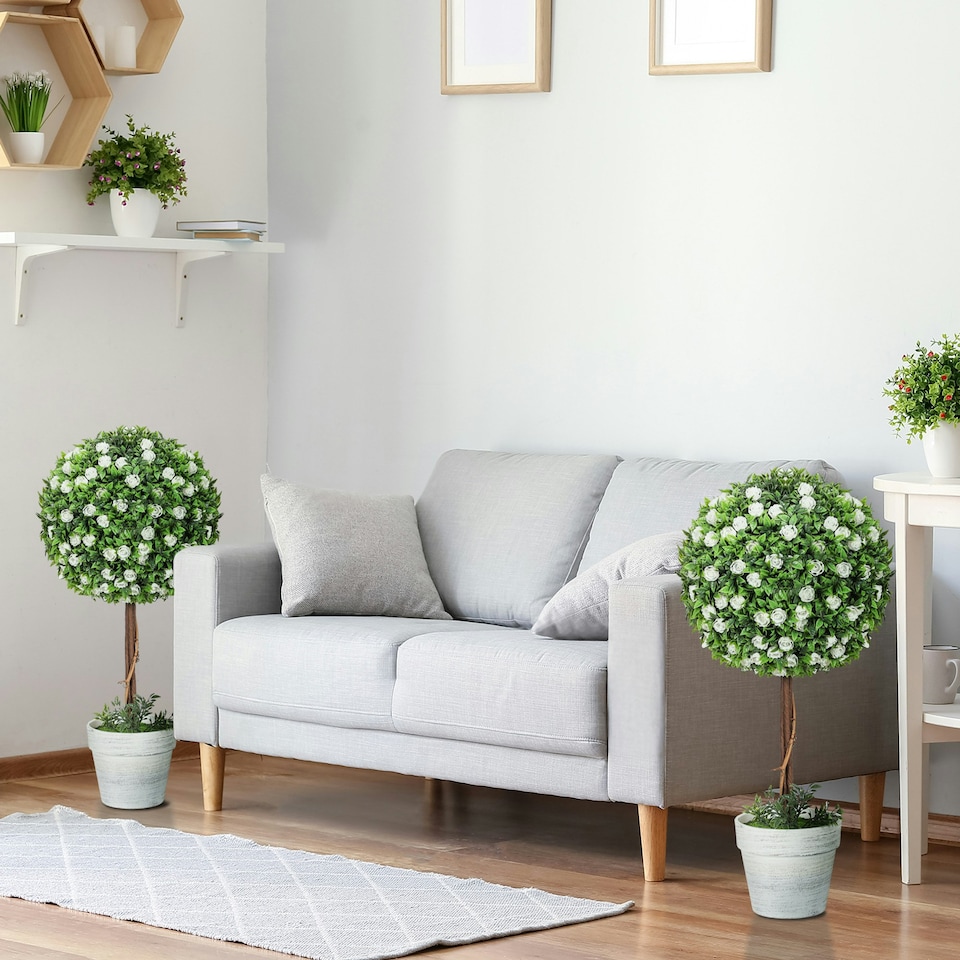 image 1 of HOMCOM Set of 2 Artificial Plants with Rose Flower in Pot, 60cm, White