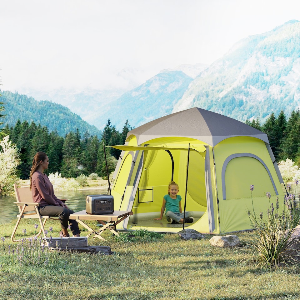 image 1 of Outsunny Instant Camping Tent, 4 Person Easy Setup Dome Tent | Yellow | Yellow | 2.8L x 2.4W x 1.55H m