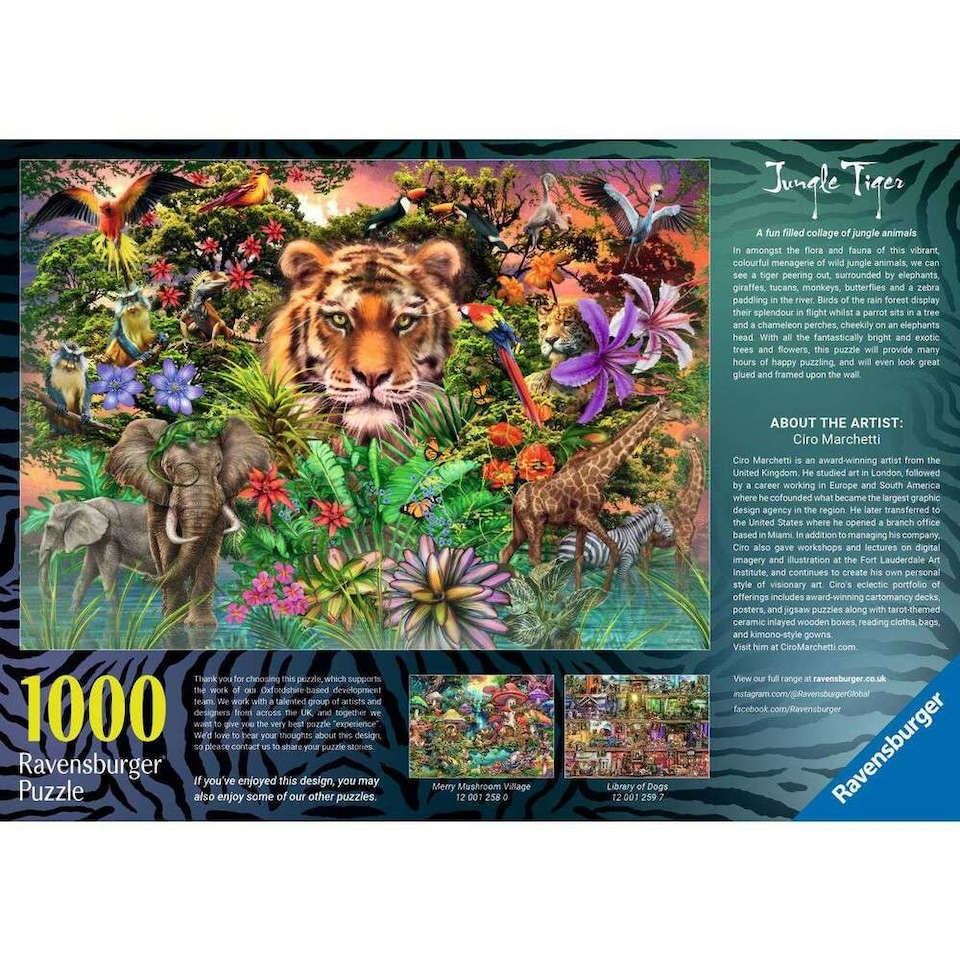 image 1 of Ravensburger Jungle Tiger 1000 Piece Jigsaw Puzzle