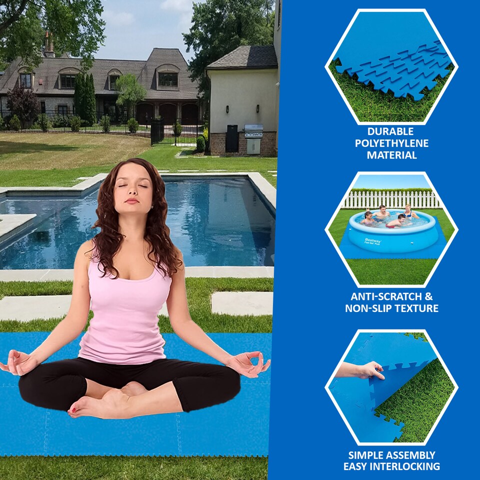 image 1 of 18PCS Swimming Pool Floor Protector Slip Resistant Ground Mat Base 50cmx50cm | Blue | 2 Set | 18