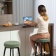 image 8 of HOMCOM Swivel Bar Stools Set of 2, PU Leather Barstools with Footrest Green