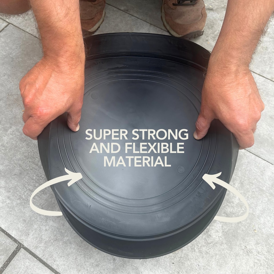 image 1 of 12 Pack Giant 45cm Plant Pot Saucers - Black Industrial Heavy-Duty Round Garden Trays - Frost Proof & Made in UK