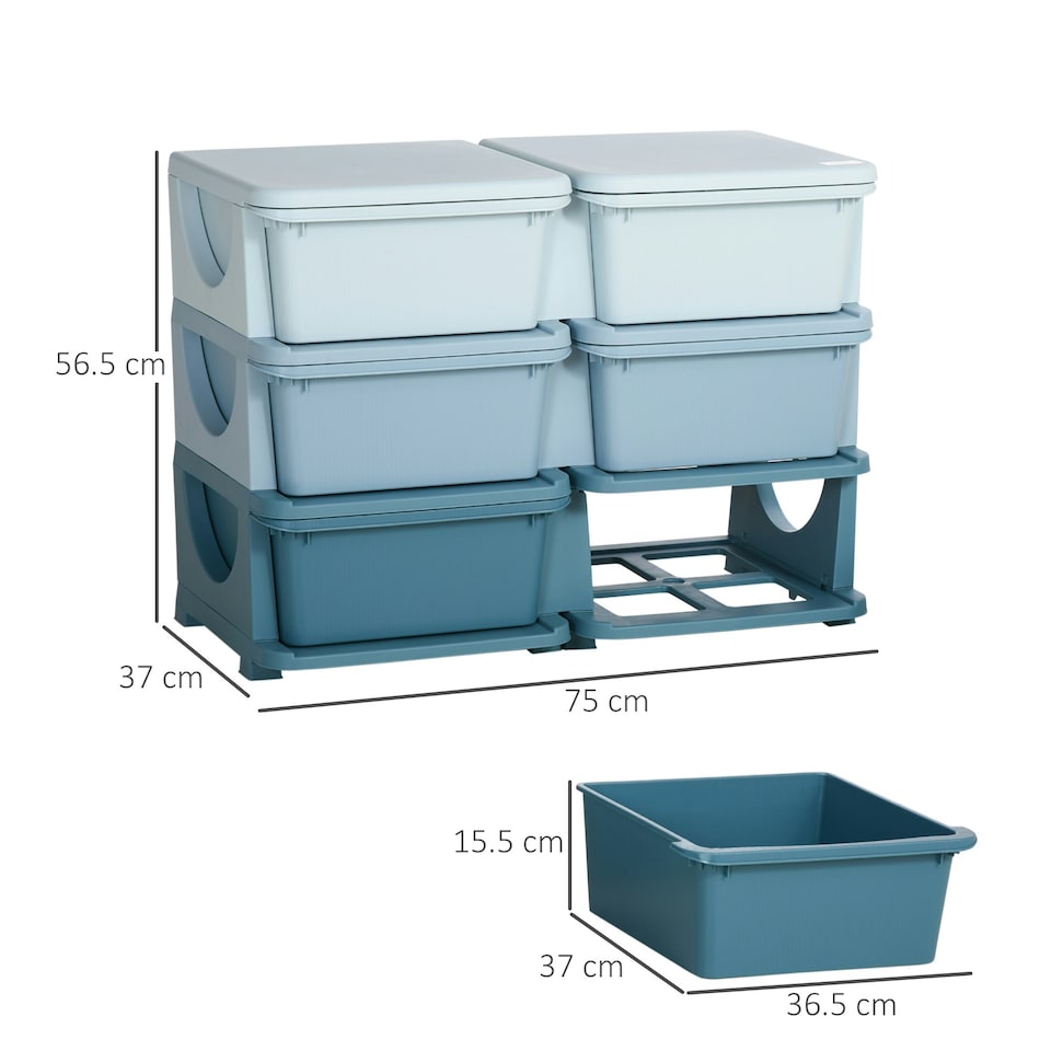 image 1 of HOMCOM Kids Storage Unit Toy Box Vertical Dresser with Six Drawers Blue | 75 x 37 x 56.5cm