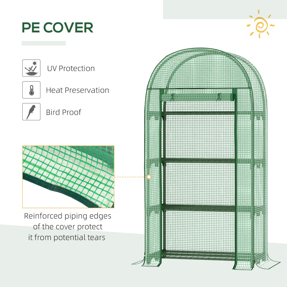 image 1 of Outsunny 80 x 49 x 160cm Mini Greenhouse Portable Green House with Shelf Green | Green