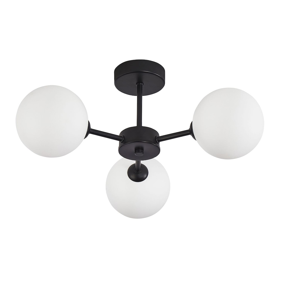 image 1 of Contemporary Chic Matte Black Ceiling Light with Opal White Globe Glass Shades | Black | Black | 1