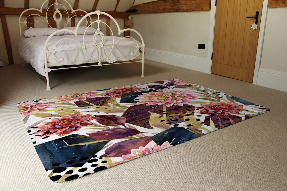 image 1 of Autumn Watercolor Floral Arrangement Rug | Multi