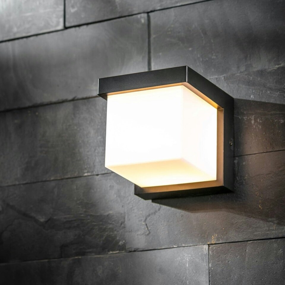 image 1 of CGC ADDISON Black Cube LED Outdoor Wall Light 4000k Natural White Integrated LED IP65 Black