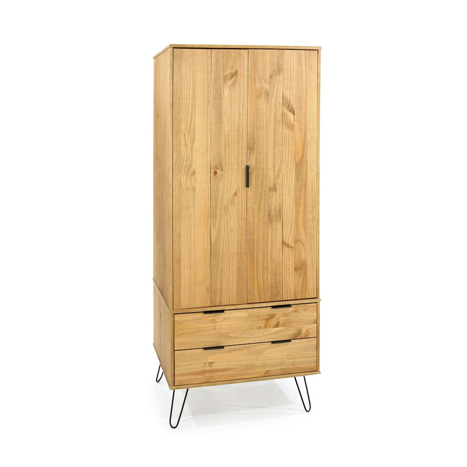 image 1 of Core Products Augusta Pine, 2 Door, 2 Drawer Wardrobe With Antique Wax Finish Brown