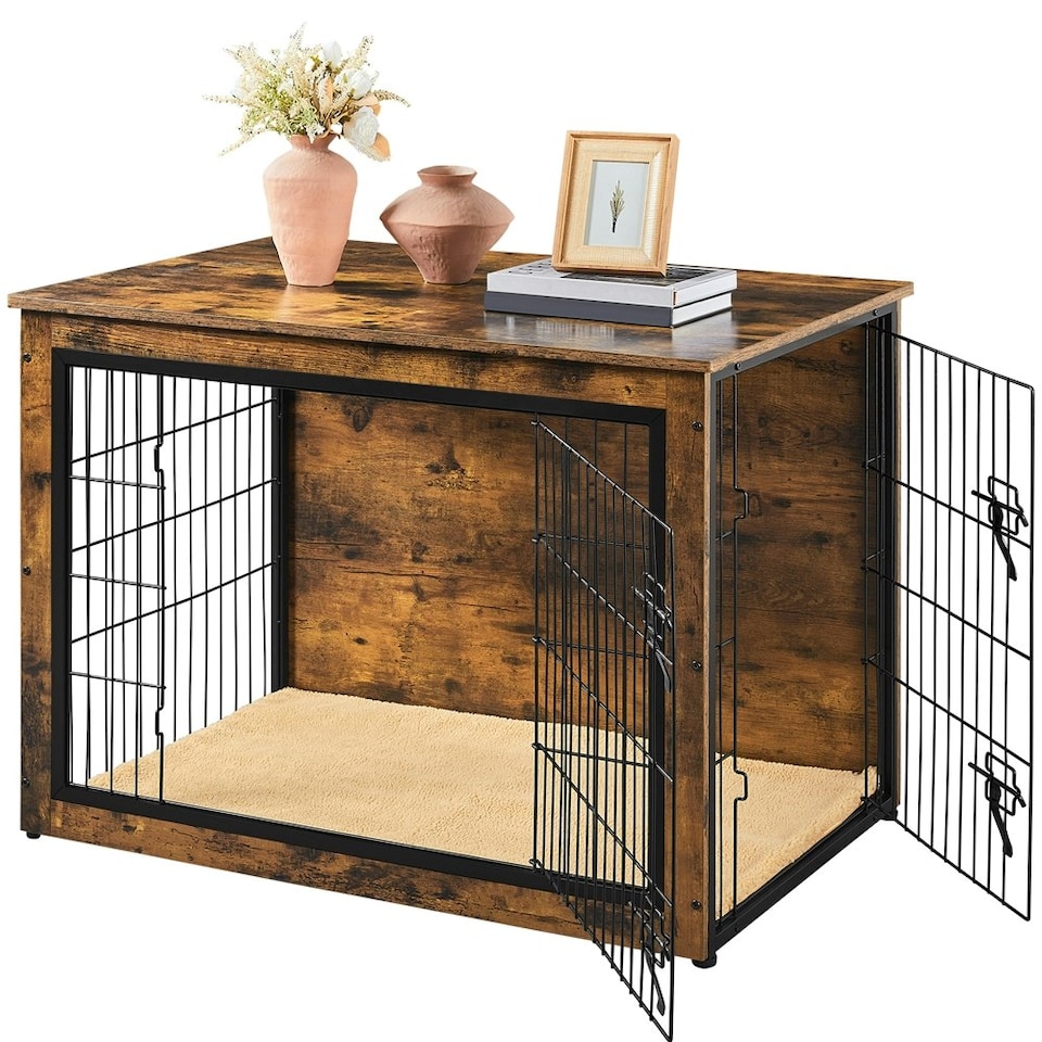 image 1 of Yaheetech 102 cm Dog Crate Furniture Brown | Rustic Brown
