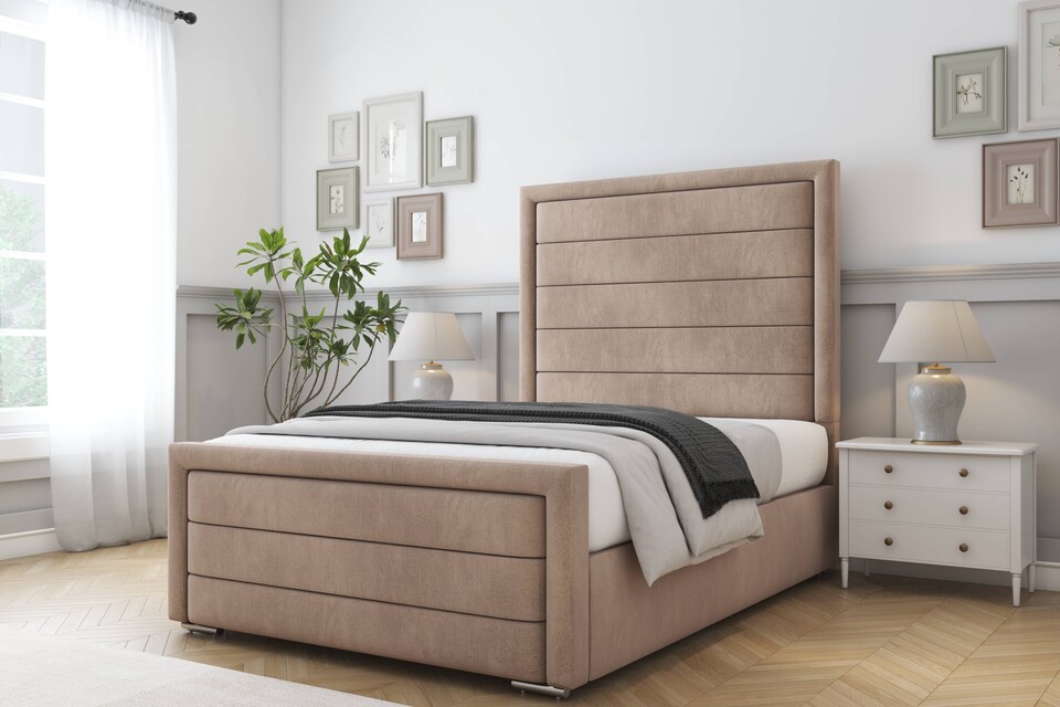 image 1 of Sloomy Ashford Mink Naples Bed Frame With Mattress With 50" Upholstered Headboard 2'6 Small Single