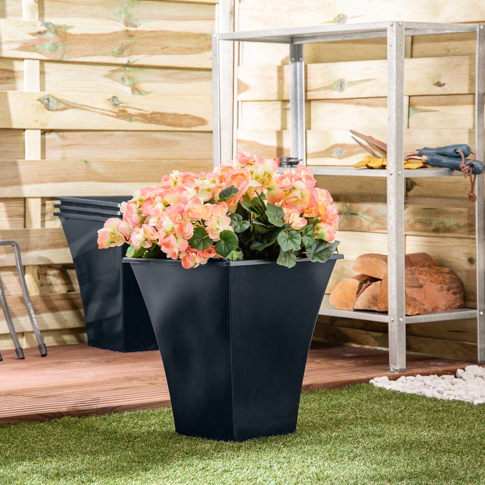 image 1 of Wham Metallica 4 x 28cm Square Plastic Garden Planters | Black | Slate