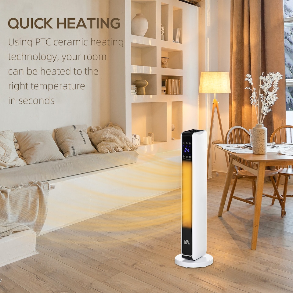 image 1 of HOMCOM 1100W2200W Space Heater with 65 Oscillation, Electric Heater with 2 Heat and Fan, 8-Hour Timer, Overheat Tip Over Protection for Bedroom, 29 inch