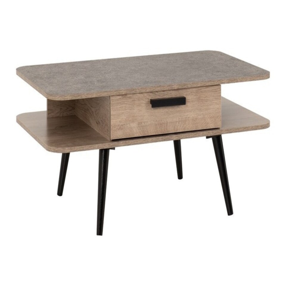 image 1 of Saxton 1 Drawer Coffee Table - L60 x W100 x H43.5 cm - Mid Oak Effect/Grey Brown
