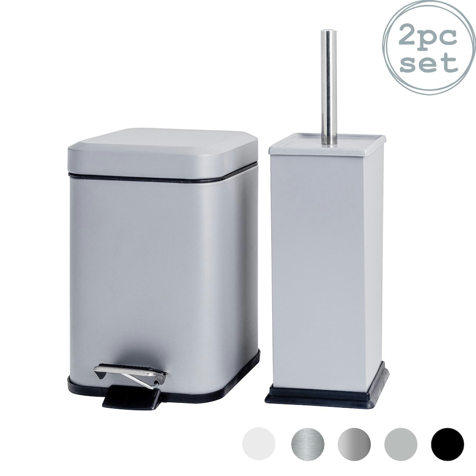 image 1 of Harbour Housewares Square Toilet Brush & Bin Set - Matt Grey Grey