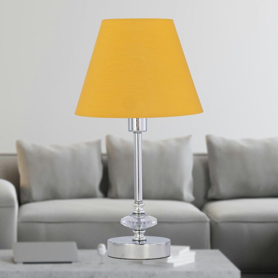 image 1 of Chrome Jewelled Table Lamp with Ochre Yellow Shade Chrome | Yellow