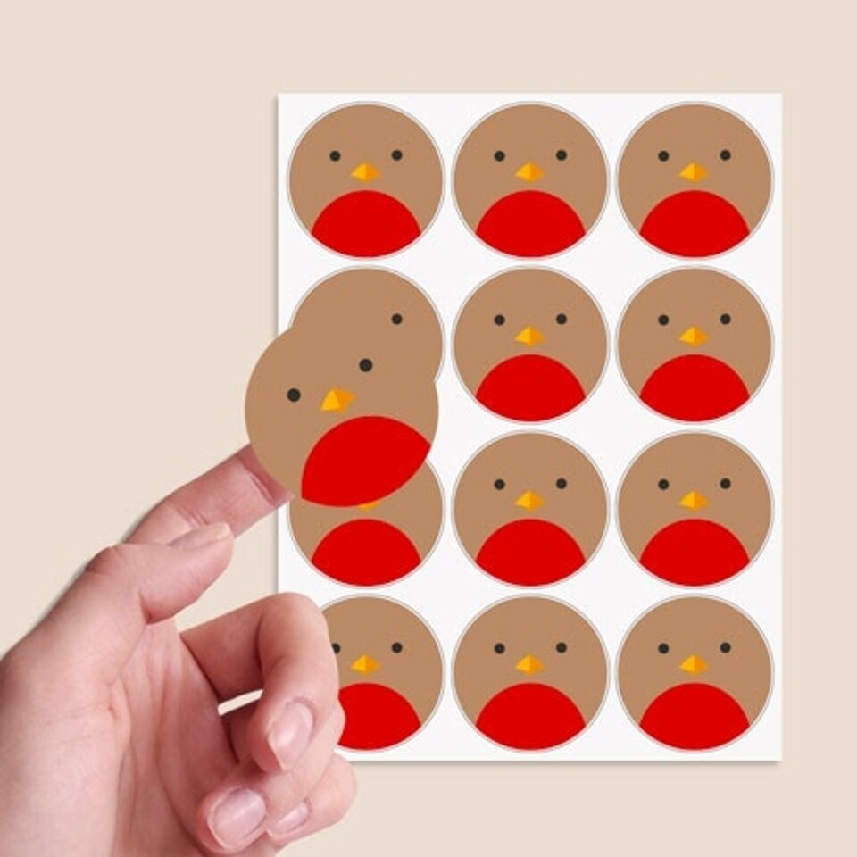 image 1 of Christmas Robin Round Stickers 60mm - Sheet of 12