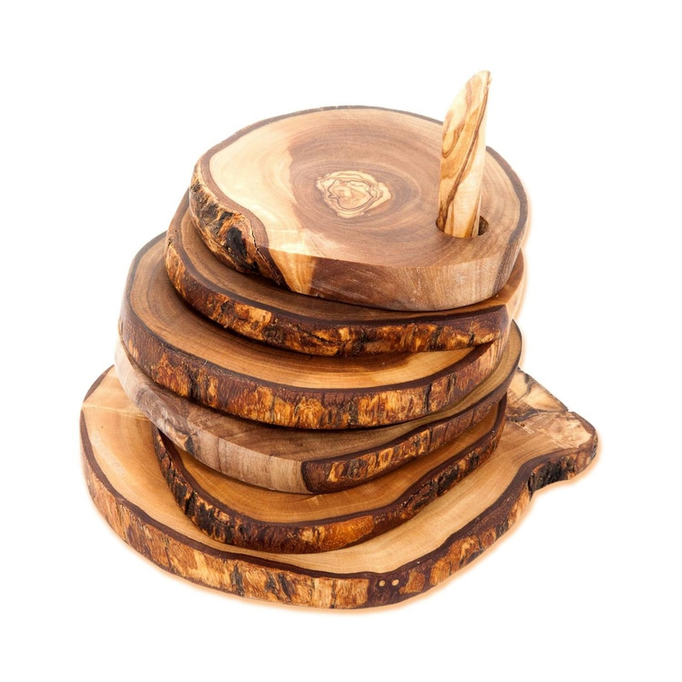 image 1 of Verano Spanish Ceramics Olive Wood Set of 6 Coasters - 9cm