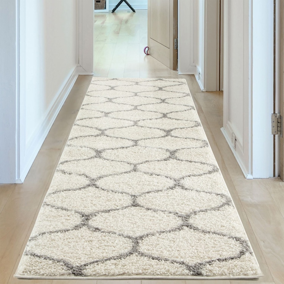 image 1 of The Rugs Moroccan Collection Soft High Pile Shaggy Trellis Floor Rugs and Runners Living Room