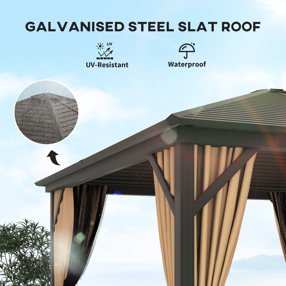 image 1 of Outsunny 3x3(m) Hardtop Gazebo Outdoor Shelter with Aluminium Frame | Brown | Bronze Tone, Brown | 298 x 298 x 260cm | 1