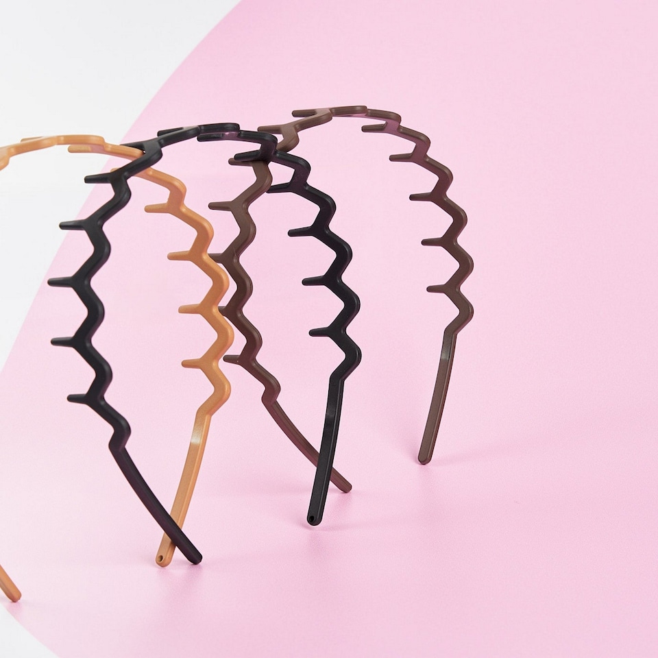 image 1 of Brushworks Neutral Zig Zag Headbands - 3 Pack | Grey | Black, Beige, Dark Brown