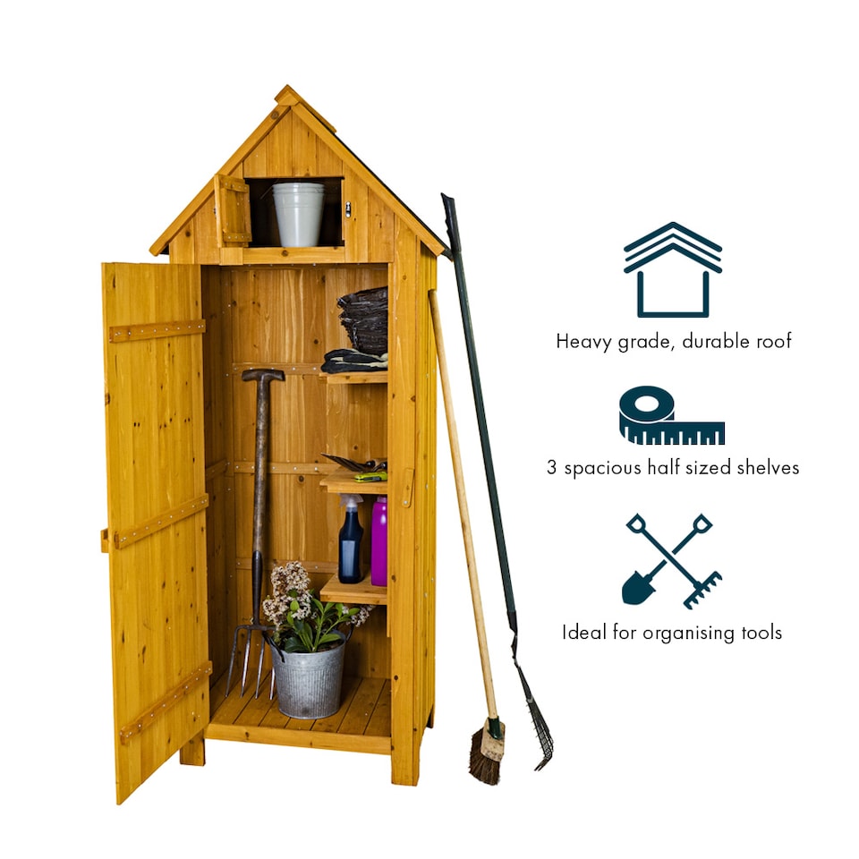 image 1 of JSH Bideford Tall 180cm Wooden Garden Storage Shed Unit with Pitched Roof - Natural