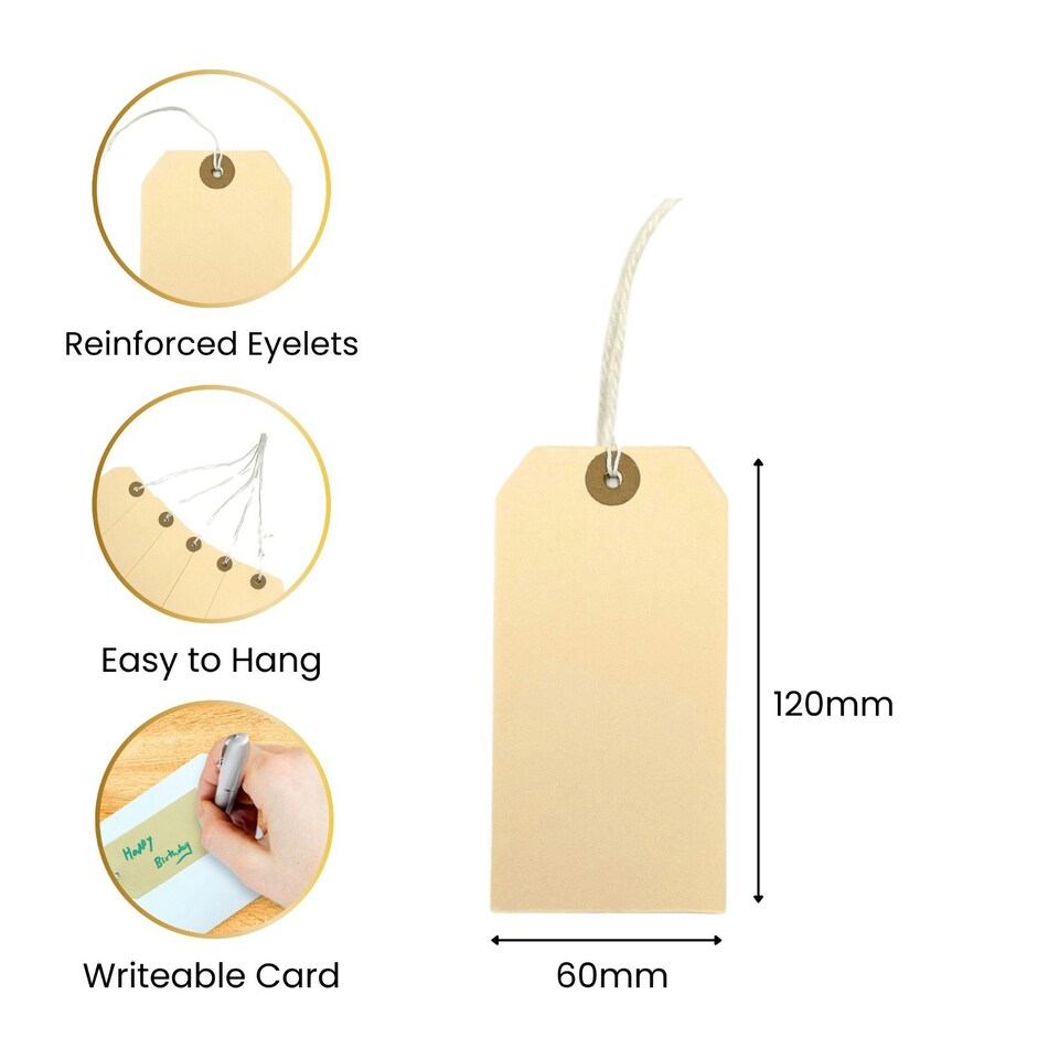 image 1 of Pack of 20 Manila Luggage Strung Tags 60 x 120mm