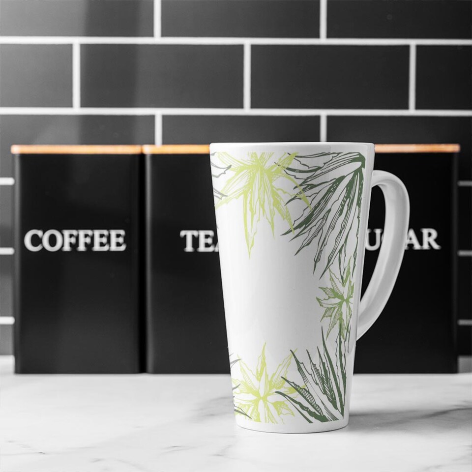 image 1 of Green Leaf Border Latte Mug