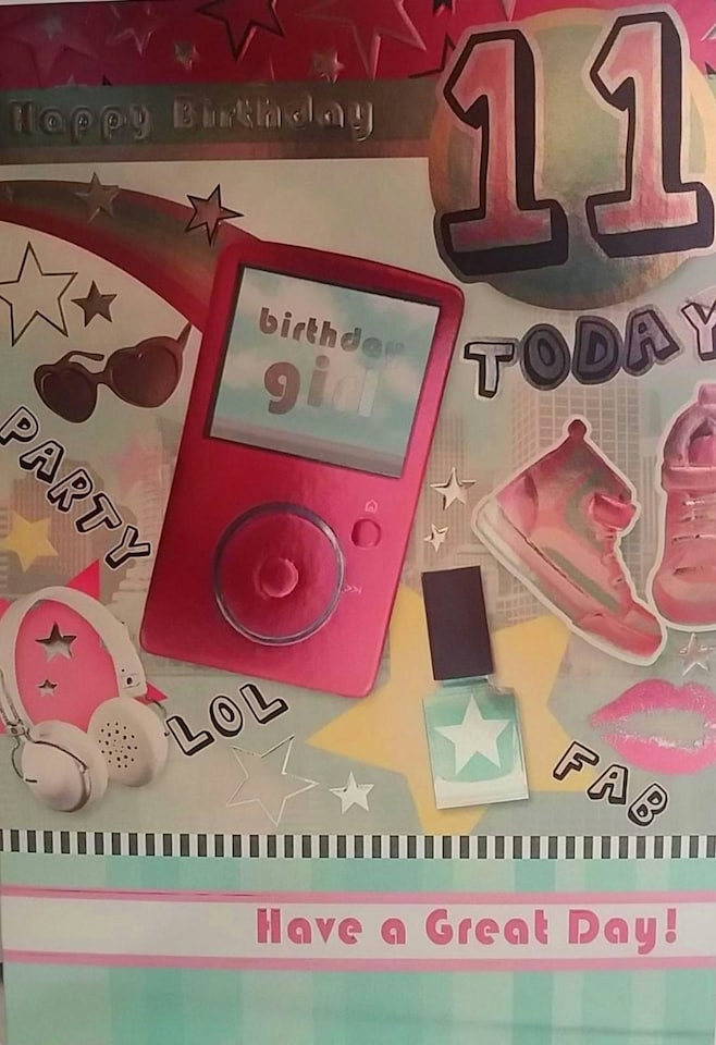 image 1 of Happy Birthday Girl Age 11 Female Birthday Greeting Card