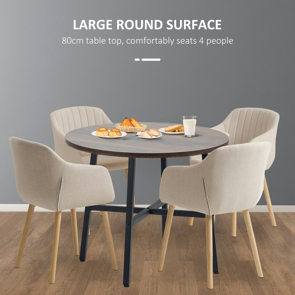 image 1 of HOMCOM 80cm Round Kitchen Table, Dining Table for Small Spaces, Steel Leg