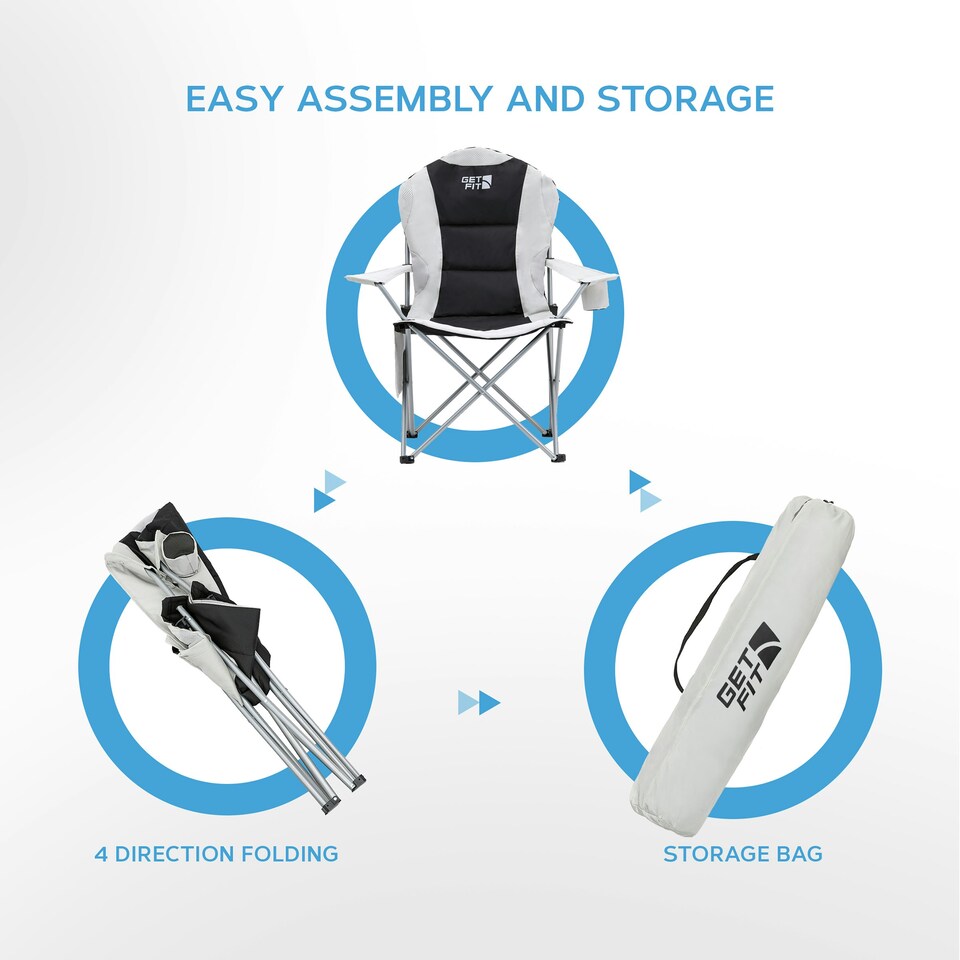 image 1 of Get Fit Camping Chair - Outdoor Folding Chair With Magazine Pocket, Cup Holder & Carry Bag Weight Capacity of 130kg - Grey
