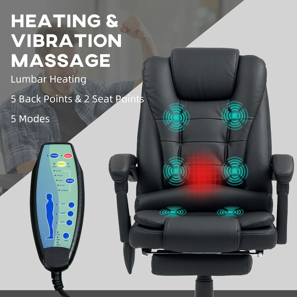 image 1 of Vinsetto Ergonomic Heated 6 Points Vibration Massage Executive Chair Black