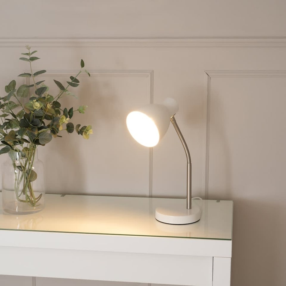 image 1 of ValueLights Keela White Adjustable Flexi Neck Desk Table Lamp with LED Bulb