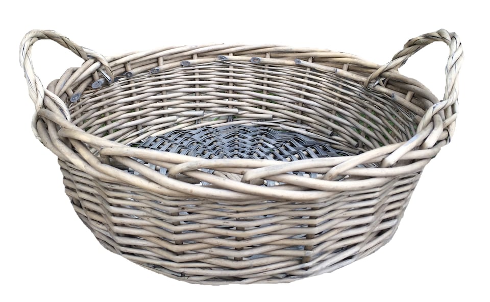 image 1 of Large Round Antique Wash Display Wicker Tray | Brown | Brown | Large