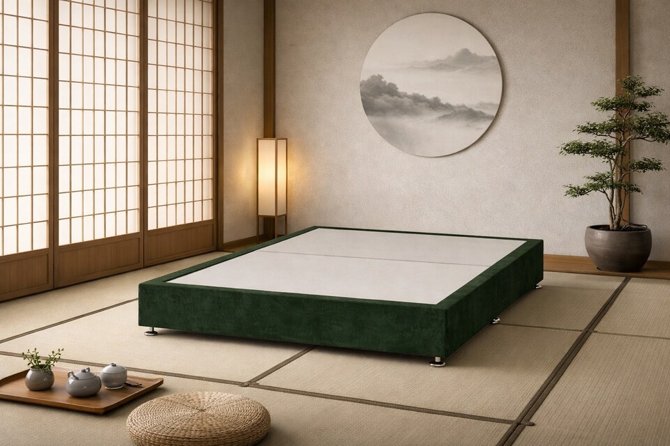 image 1 of Kyoto Low Platform Divan Bed 4FT6 Double  Green Plush Velvet