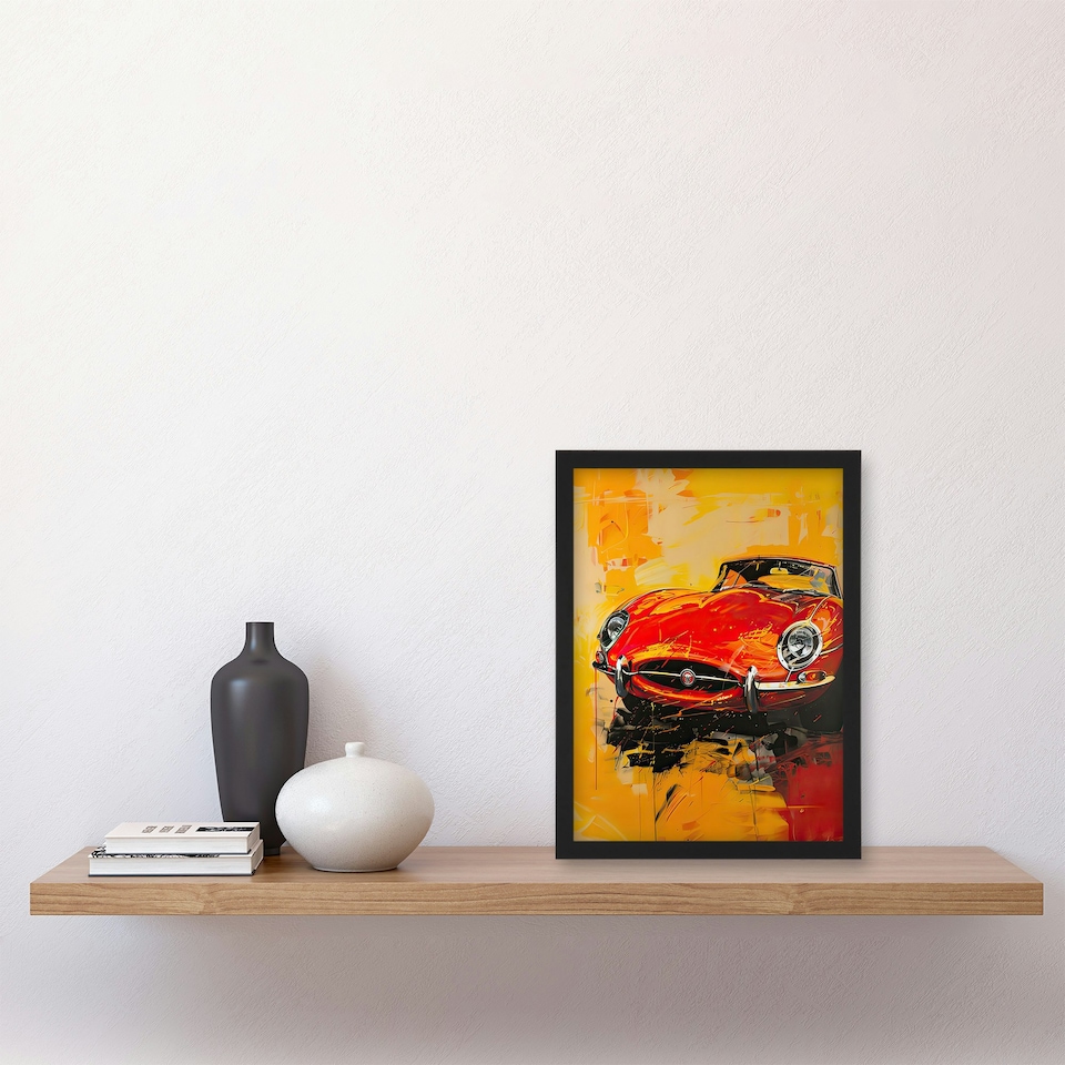 image 1 of Classic Red Sports Car Lover Vibrant Man Black Framed Wall Art Print A4