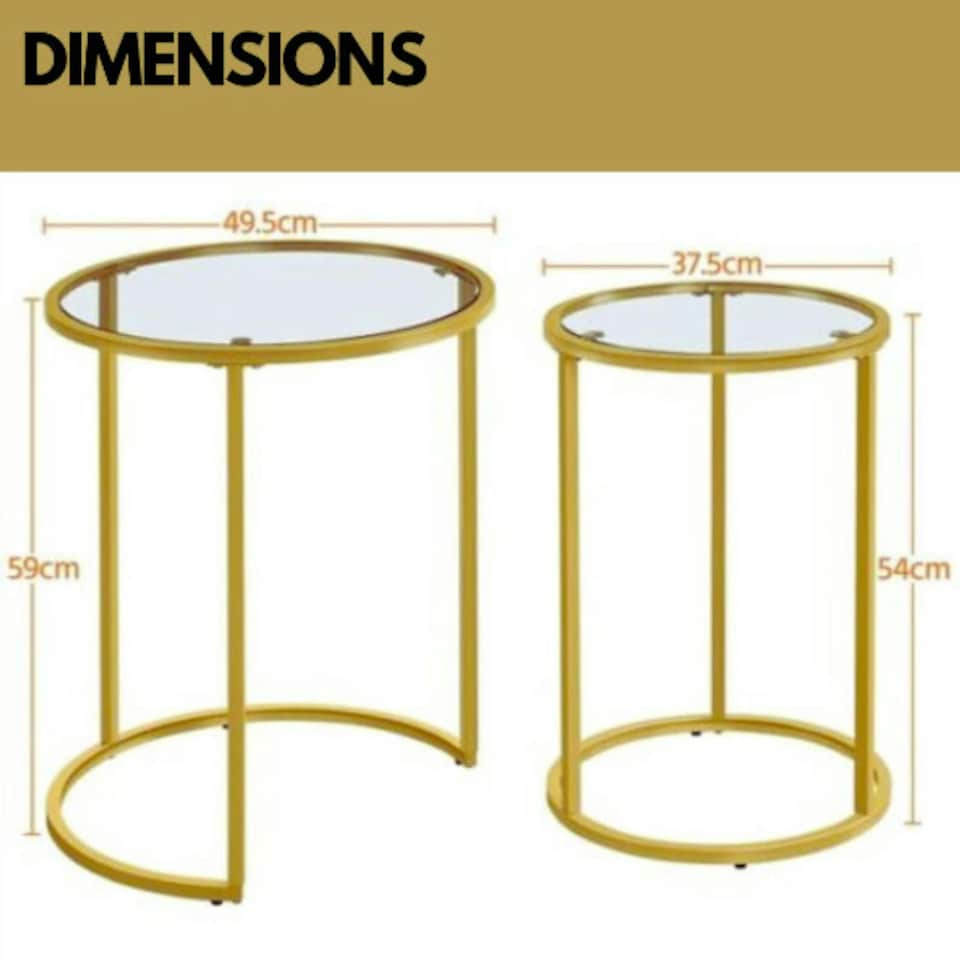 image 1 of Set Of 2 Round Gold Nesting Tables With Tempered Glass | Gold