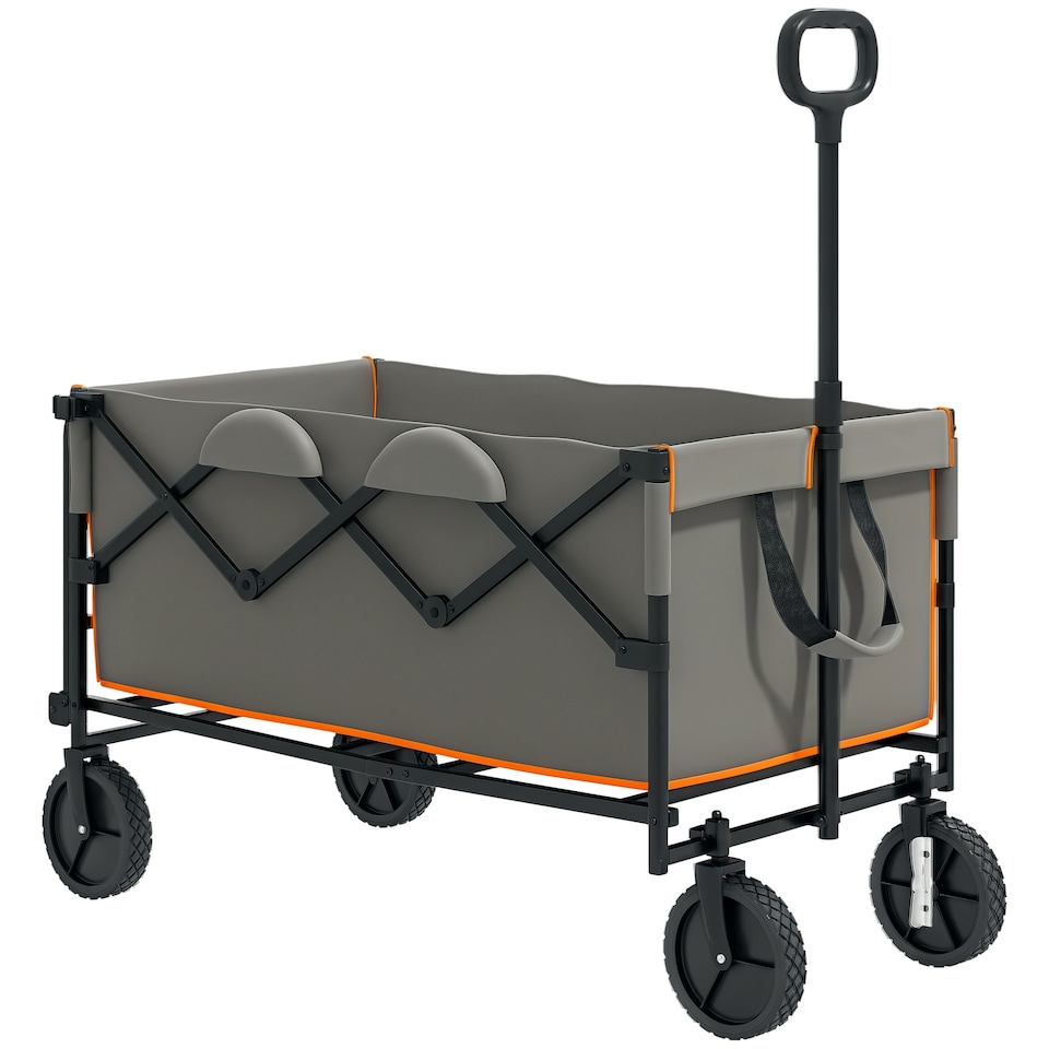 image 1 of Outsunny 160L Folding Trolley Cart w/ Adjustable Handle, Grey and Orange